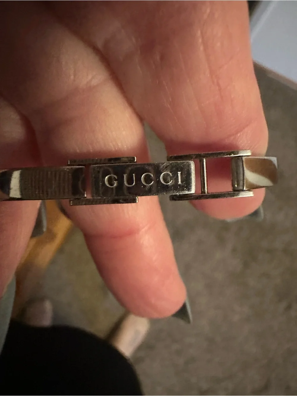 Gucci Silver-Tone Logo Dial Bangle Watch